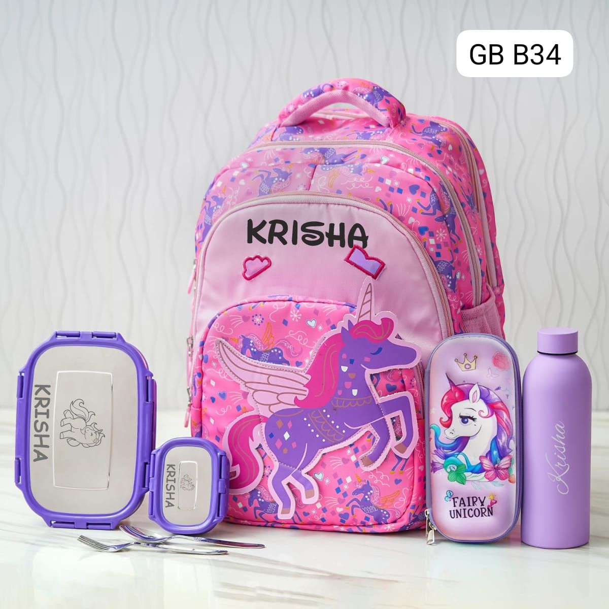 Customized Pink Unicorn Themed Patch School Bag (18 inches)