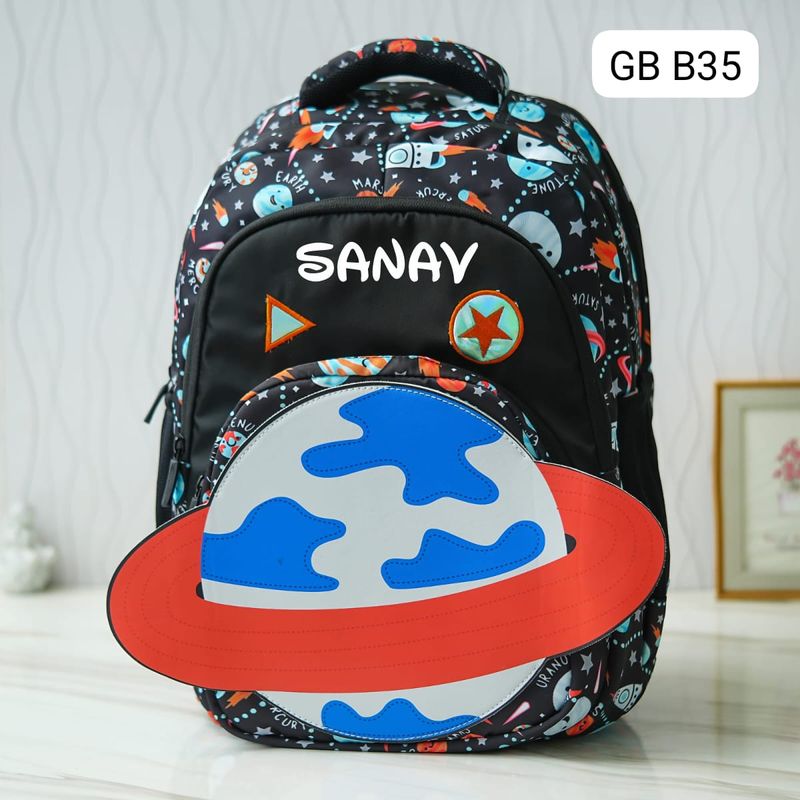 Customized Space Themed Patch School Bag - Black Colour (18 inches)