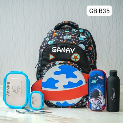 Customized Space Themed Patch School Bag - Black Colour (18 inches)