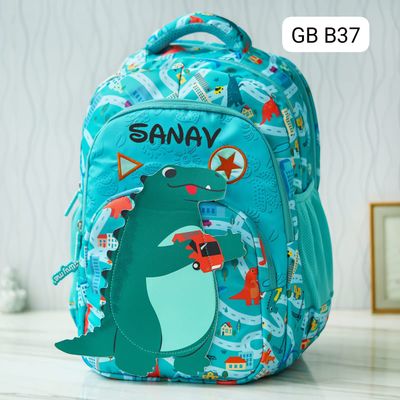 Customized Dinosaur Patch Themed Green School Bag - (18 inches)