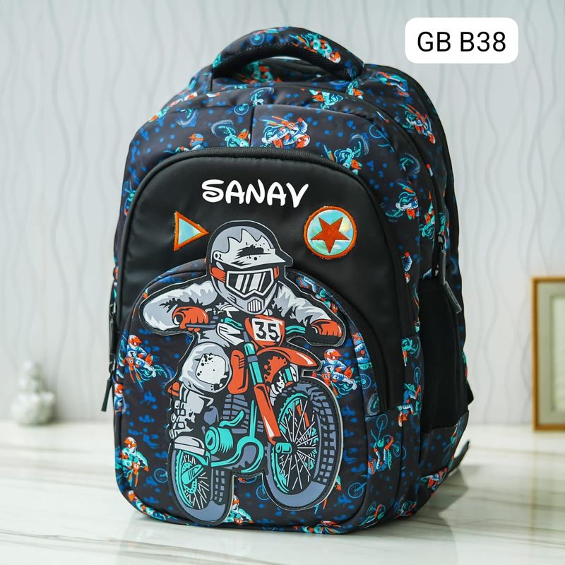 Customized Biker Patch Themed Adventure School Bag - (18 inches)