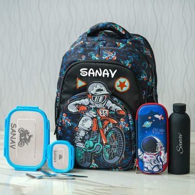 Customized Biker Patch Themed Adventure School Bag - (18 inches)