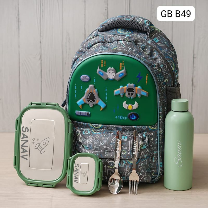 Customized Game Over Themed Green School Bag (16 inches)