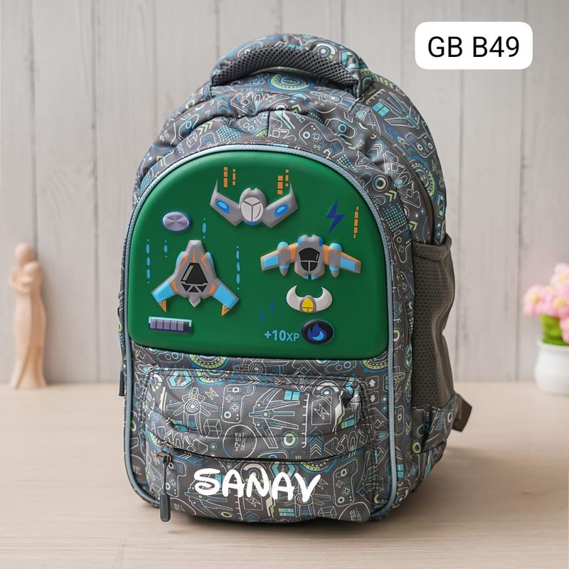 Customized Game Over Themed Green School Bag (16 inches)