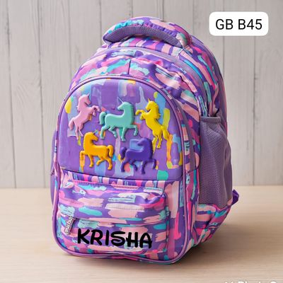 Customized Unicorn Themed Purple Hard Shell School Bag (16 inches)
