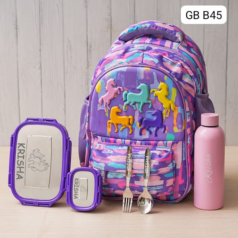 Customized Unicorn Themed Purple Hard Shell School Bag (16 inches)
