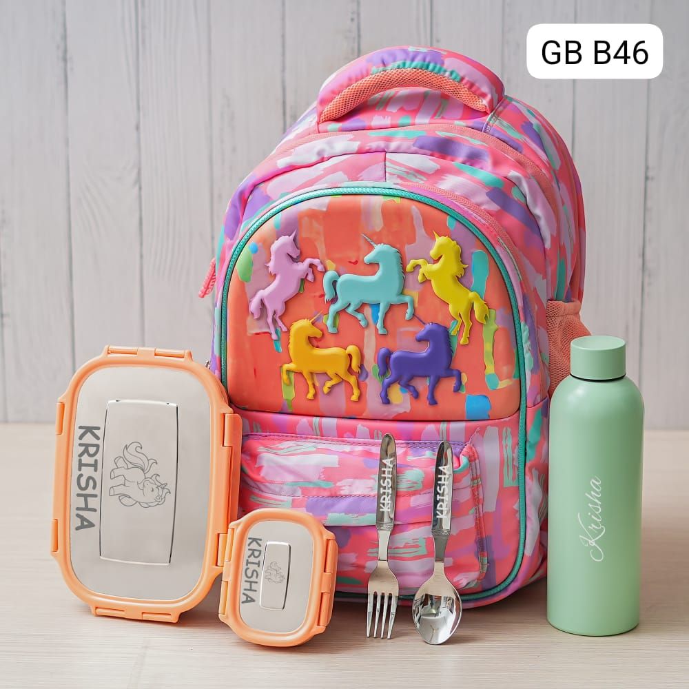 Customized Unicorn Themed Multicolour Hard Shell School Bag (16 inches)