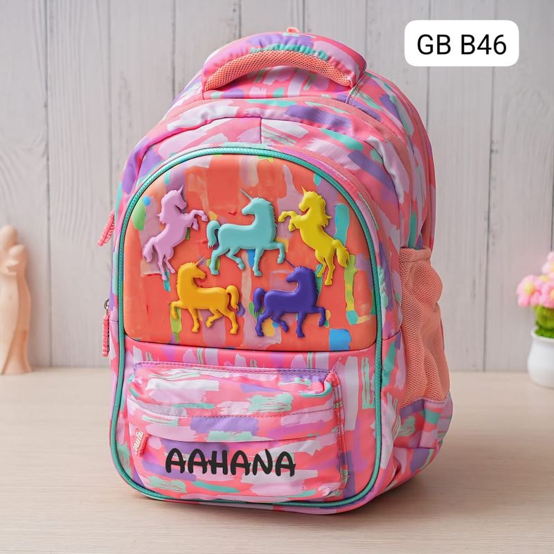 Customized Unicorn Themed Multicolour Hard Shell School Bag (16 inches)