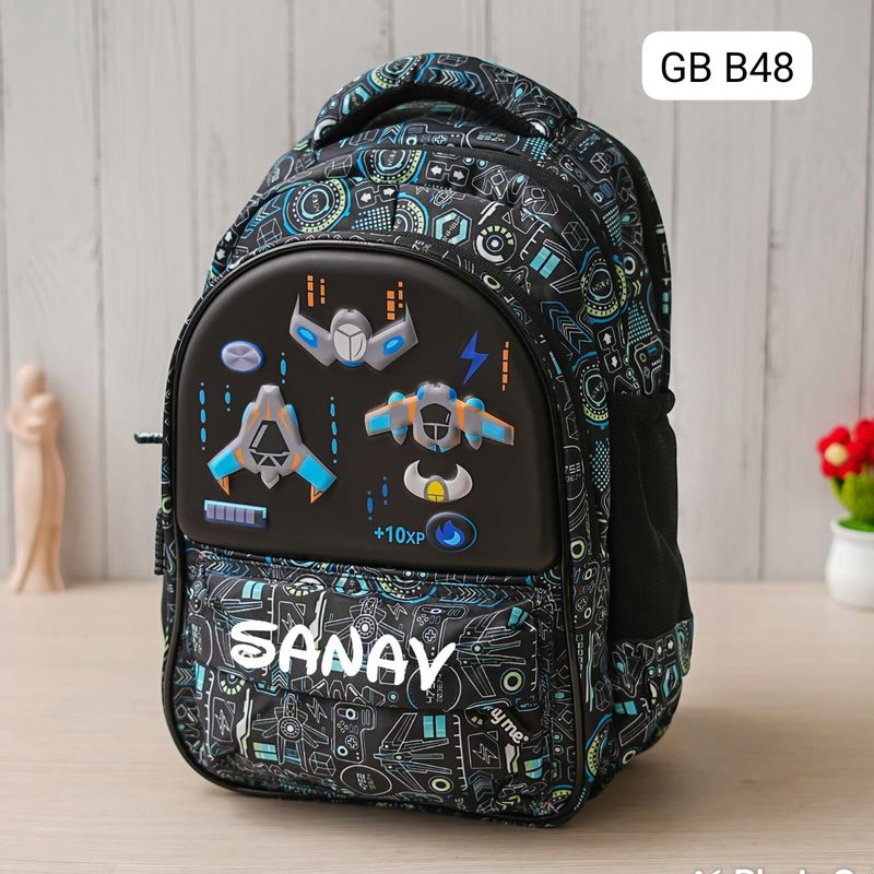 Customized Game Over Themed Black School Bag (16 inches)