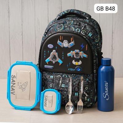 Customized Game Over Themed Black School Bag (16 inches)