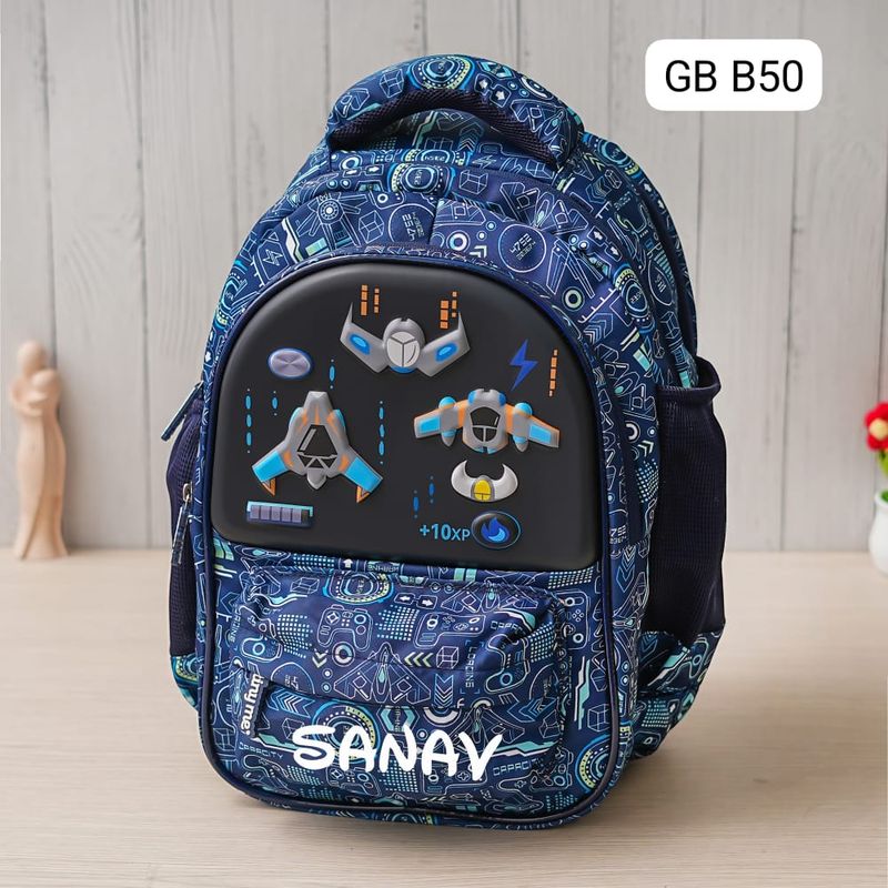 Customized Game Over Themed Blue School Bag (16 inches)