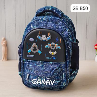 Customized Game Over Themed Blue School Bag (16 inches)