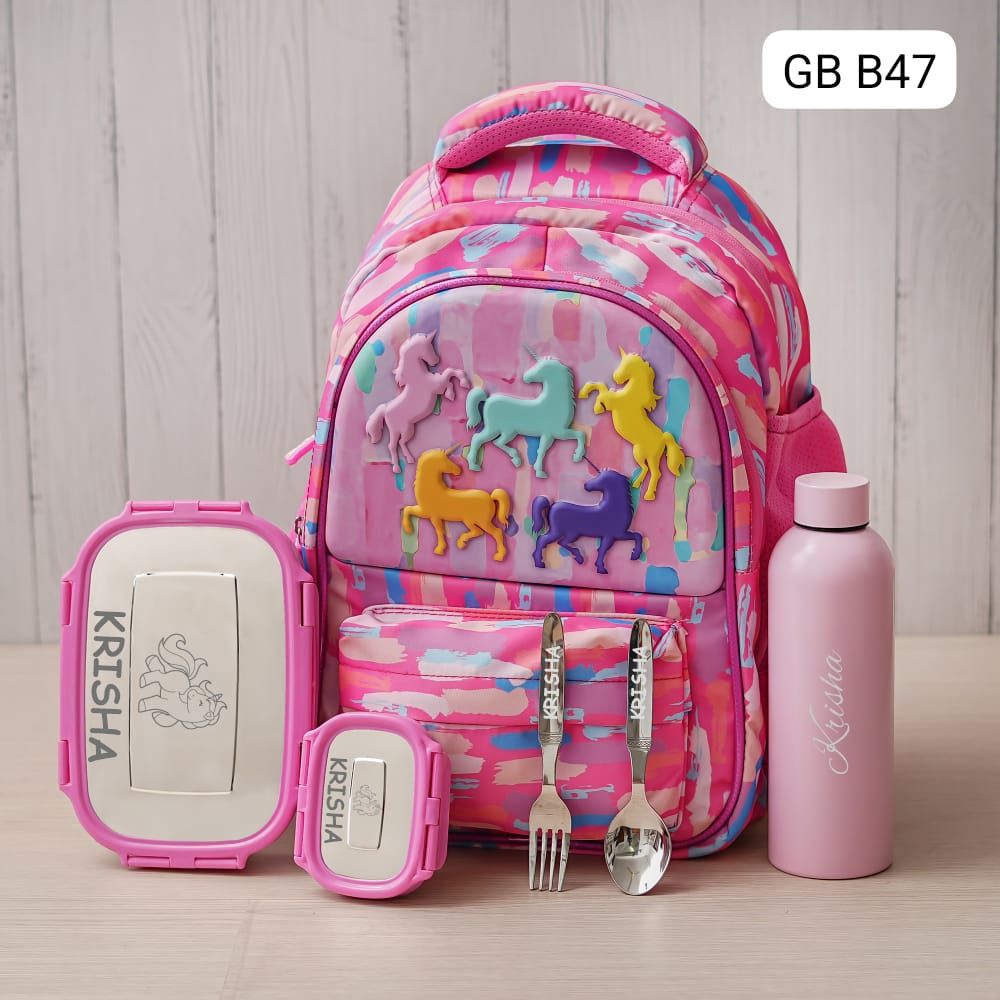 Customized Unicorn Themed Pink Hard Shell School Bag (16 inches)
