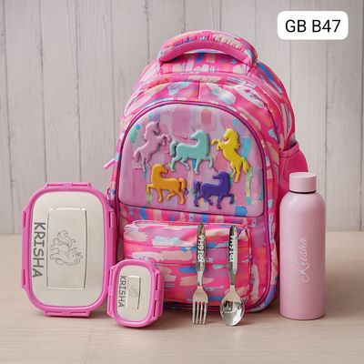 Customized Unicorn Themed Pink Hard Shell School Bag (16 inches)