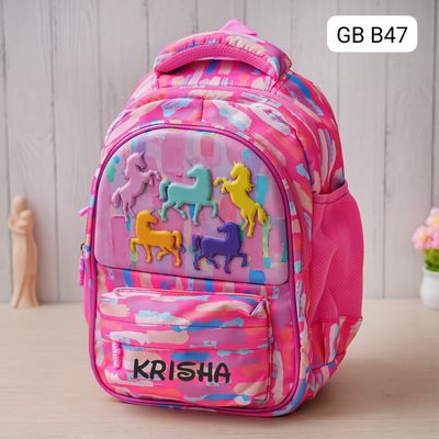 Customized Unicorn Themed Pink Hard Shell School Bag (16 inches)