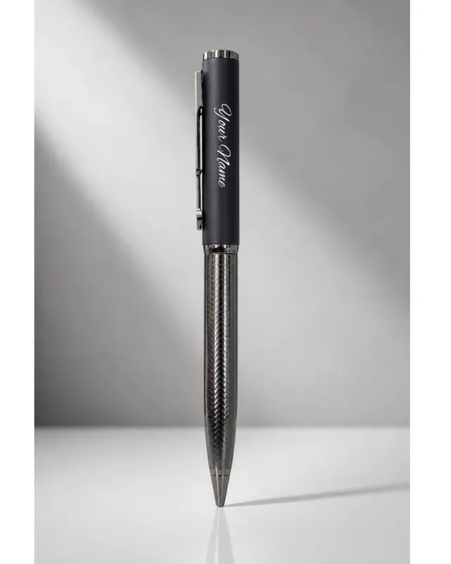 Personalised Carbon Fibre &amp; Gun Metal Textured Pen