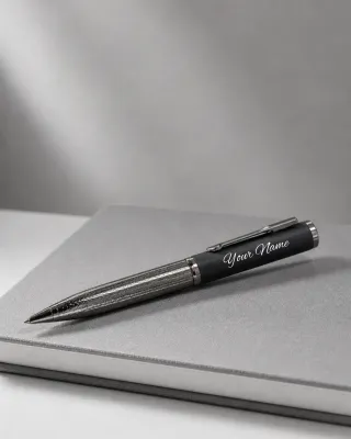 Personalised Carbon Fibre &amp; Gun Metal Textured Pen