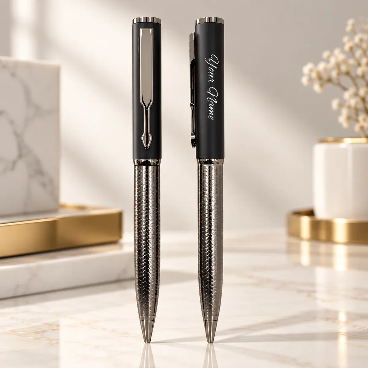 Personalised Carbon Fibre &amp; Gun Metal Textured Pen