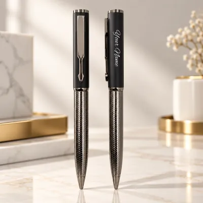 Personalised Carbon Fibre &amp; Gun Metal Textured Pen