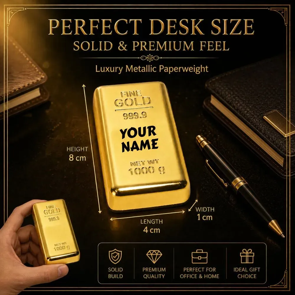 Personalized Gold Bar Paperweight – Realistic Gold Bar Desk Accessory for Office, Home, or Gift – Solid Metal Novelty Paper Weight for Decoration