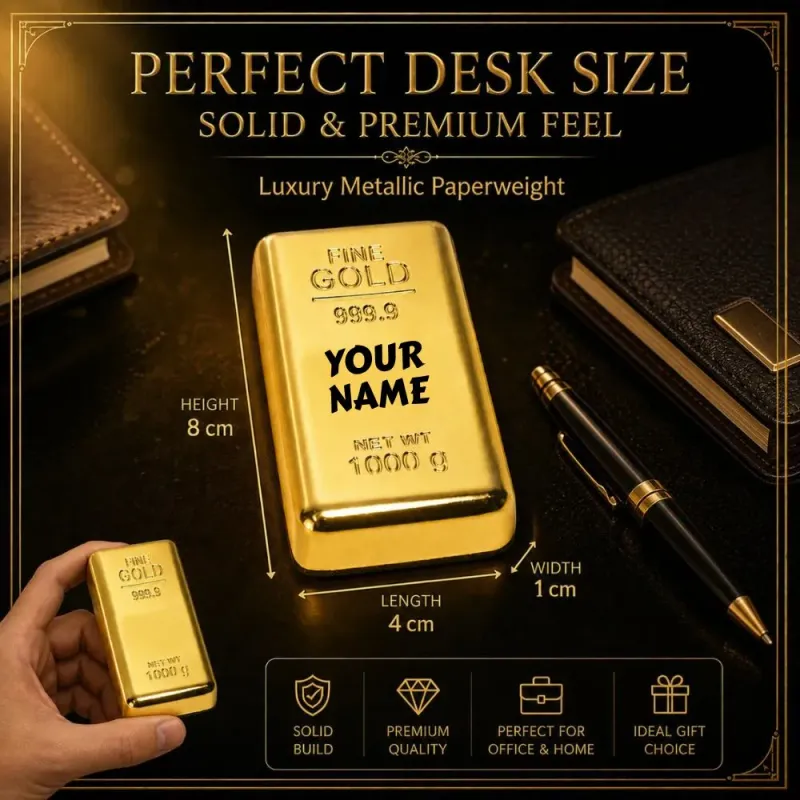 Personalized Gold Bar Paperweight – Realistic Gold Bar Desk Accessory for Office, Home, or Gift – Solid Metal Novelty Paper Weight for Decoration