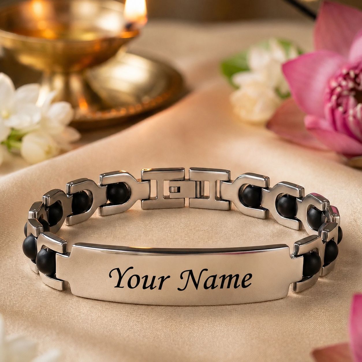 Personalized Karungali Bracelet with Name | 916 Silver Plated Brass | Lab Tested &amp; Certified | Anti-Tarnish | Rakhi Gift for Brother