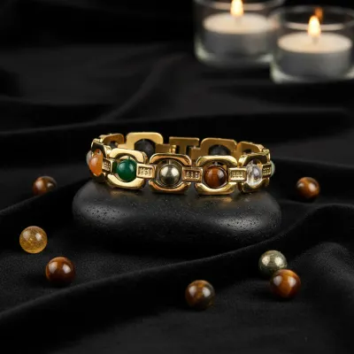 Gold Plated Dhanyog Bracelet | 100% Brass | Certified Stones | 1-Year Gold Plating Guarantee | Rakhi Gift for Brother