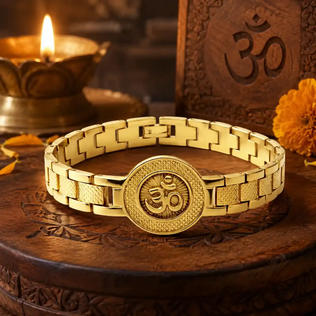 Premium Gold Plated Om (ॐ) Bracelet for Men &amp; Women | Spiritual Hindu Bracelet | Adjustable Religious Lucky Bracelet | Rakhi &amp; Gift for Brother