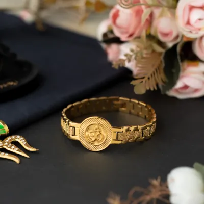 Premium Gold Plated Om (ॐ) Bracelet for Men &amp; Women | Spiritual Hindu Bracelet | Adjustable Religious Lucky Bracelet | Rakhi &amp; Gift for Brother