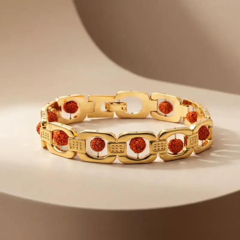 Divine Rudra Gold Plated Spiritual Bracelet Rakhi with Certified Rudraksha | Premium Brass Rakhi Gift for Brother