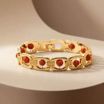 Divine Rudra Gold Plated Spiritual Bracelet Rakhi with Certified Rudraksha | Premium Brass Rakhi Gift for Brother