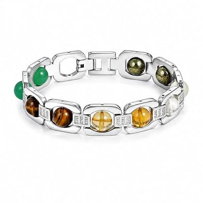 Silver Plated Dhanyog Bracelet | 100% Brass | Certified Stones | 1-Year 916 Silver Plating Guarantee | Rakhi Gift for Brother