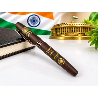Brown Government Official Personalised Pen | In Service of the Nation | Premium Luxury Pen with Name Engraving &amp; Luxury Gift Box