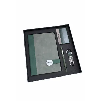 Personalized 4pc Combo - Diary, Pen, Keychain, Cardholder ( Executive Slate Journal - Heritage Moss Green Colour)
