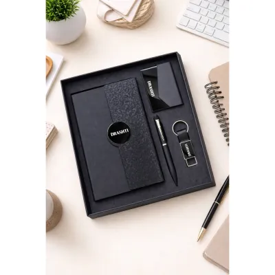 Personalized 4pc Combo - Diary, Pen, Keychain, Cardholder ( Boardroom Classic - Midnight Signature Colour)