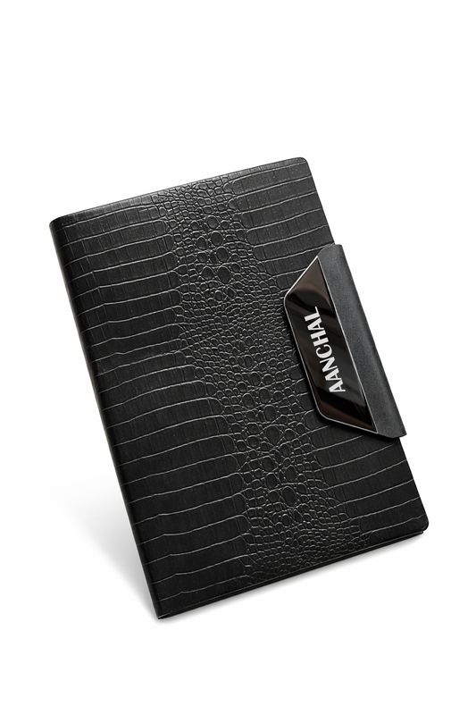 Personalized 4pc Combo - Diary, Pen, Keychain, Cardholder ( Alpha Croc - Black Imperial Colour)