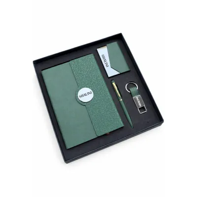 Personalized 4pc Combo - Diary, Pen, Keychain, Cardholder ( Boardroom Classic - Regal Olive Colour)