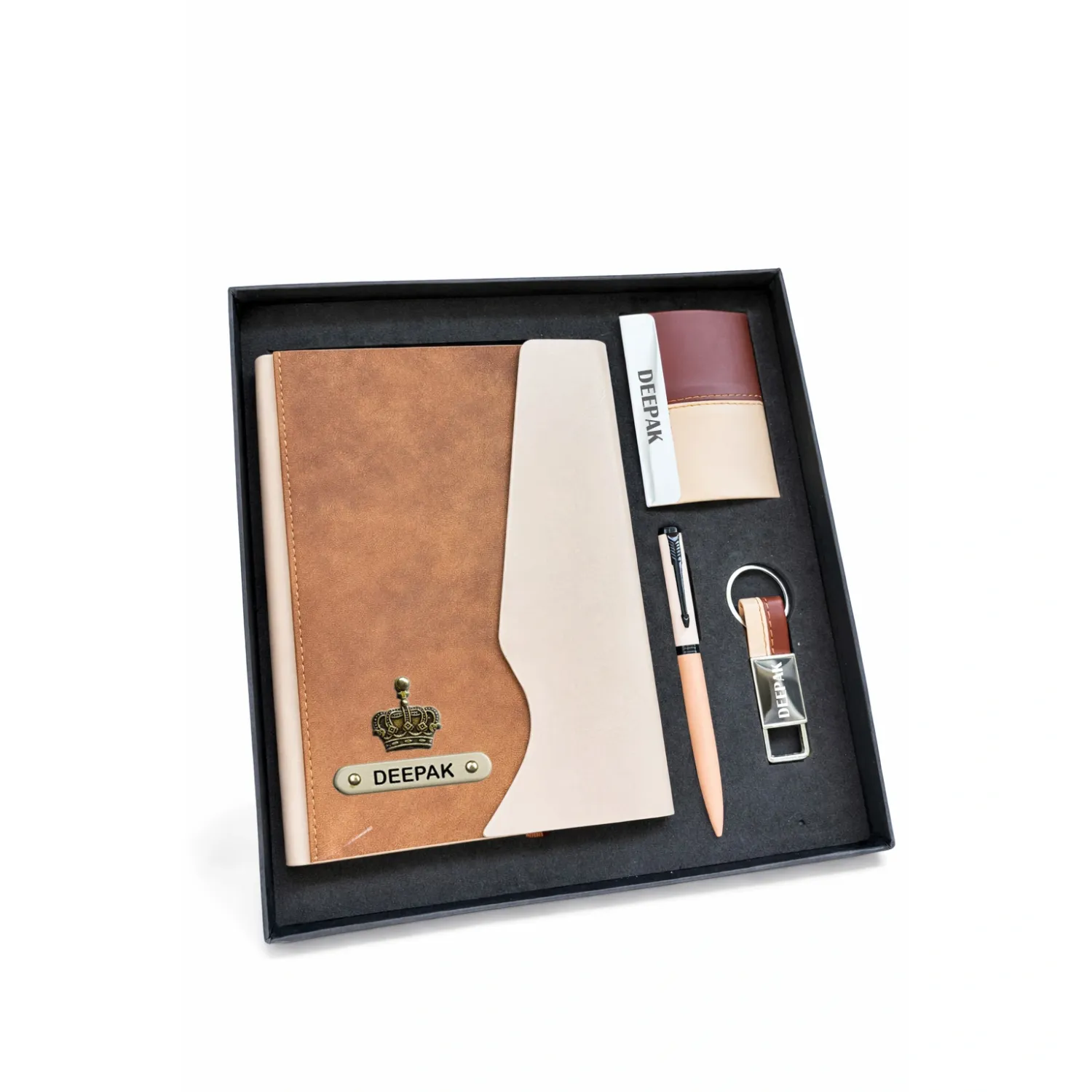 Personalized 4pc Combo - Diary, Pen, Keychain, Cardholder ( Urban Earth - Caramel Dune Colour)