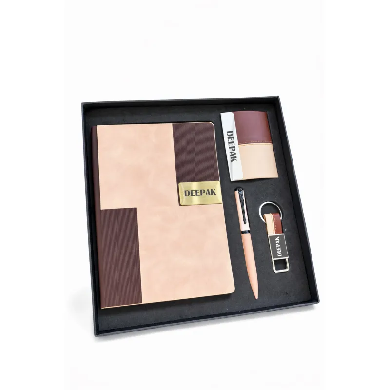 Personalized 4pc Combo - Diary, Pen, Keychain, Cardholder ( Vertex Pro - Royal Mocha Gold Colour)