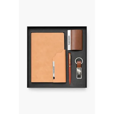 Personalized 4pc Combo - Diary, Pen, Keychain, Cardholder ( Strivo Diary - Tan Colour)