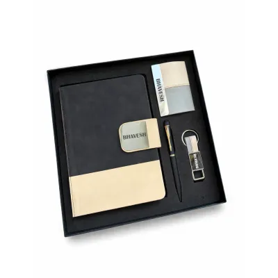 Personalized 4pc Combo - Diary, Pen, Keychain, Cardholder (Duo tone Pro Diary -Charcoal Grey Colour)