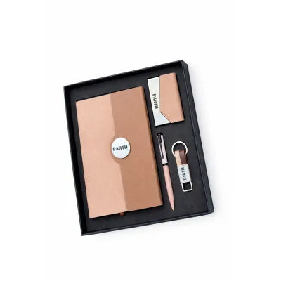 Personalized 4pc Combo - Diary, Pen, Keychain, Cardholder ( Boardroom Classic - Classic Toffee Colour)