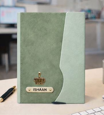 Personalized 4pc Combo - Diary, Pen, Keychain, Cardholder ( Urban Earth - Pistachio Calm Colour)