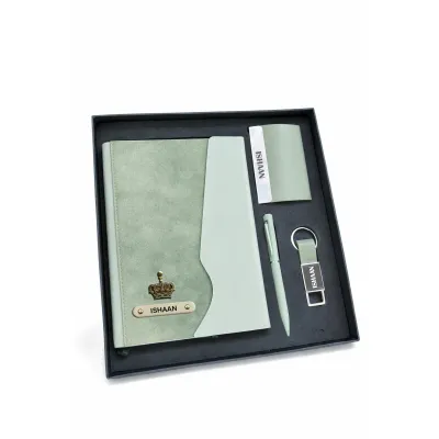 Personalized 4pc Combo - Diary, Pen, Keychain, Cardholder ( Urban Earth - Pistachio Calm Colour)