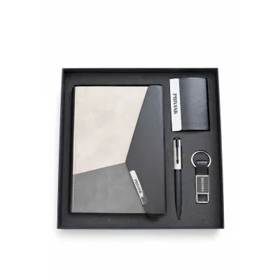 Personalized 4pc Combo - Diary, Pen, Keychain, Cardholder ( Urban Edge Pro - Stone Grey &amp; Onyx Edition Colour)