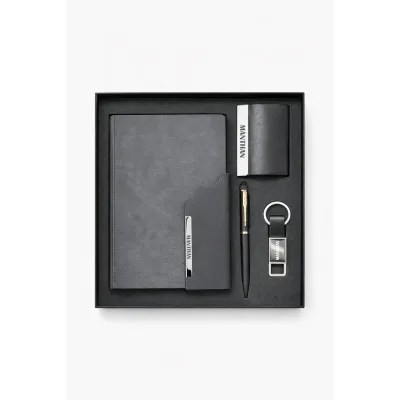 Personalized 4pc Combo - Diary, Pen, Keychain, Cardholder ( Strivo Diary - Black Colour)