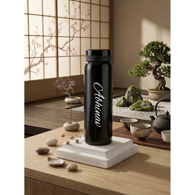 Personalized Black Slim Thermos Bottle 300ml