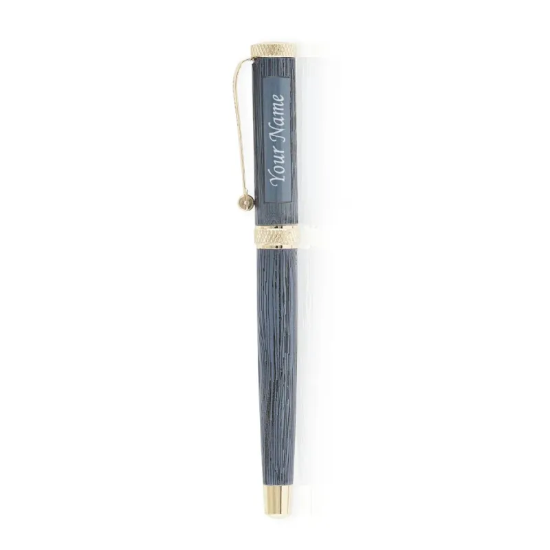Personalized Limited Edition Wooden Textured Metallic Fountain Pen – Imperial Blue Gold