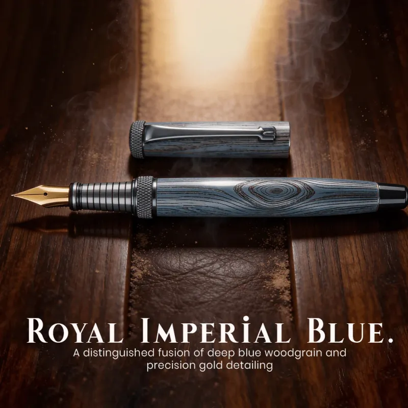Personalized Limited Edition Wooden Textured Metallic Fountain Pen – Royal Imperial Blue