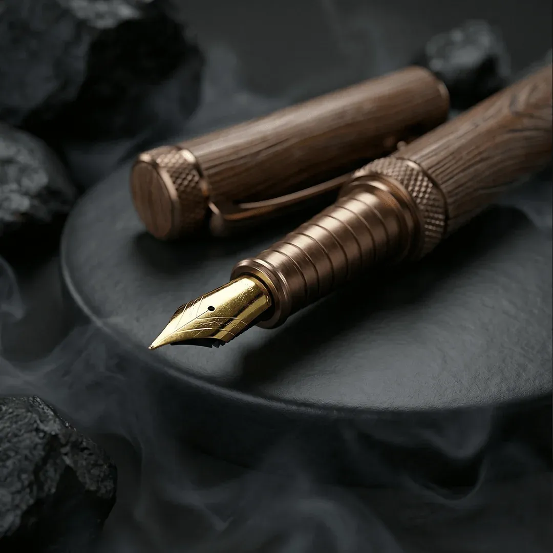 Personalized Limited Edition Wooden Textured Metallic Fountain Pen – Dark Chocolate Bronze